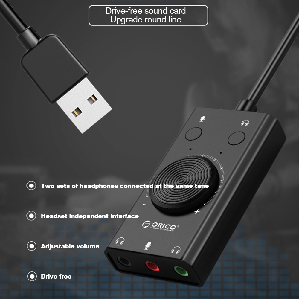 USB Sound Card External Stereo Microphone Speaker Earphone Audio Jack 3.5mm Cable Adapter Mute Switch Volume Adjustment Free Dri