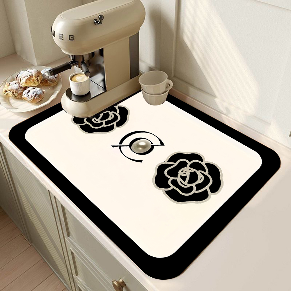 Vintage Franse stijl bedrukte koffiemachine mat aanrecht snelle wateropname gebruiksvoorwerp droogmat desktop drainagemat: M / Rood