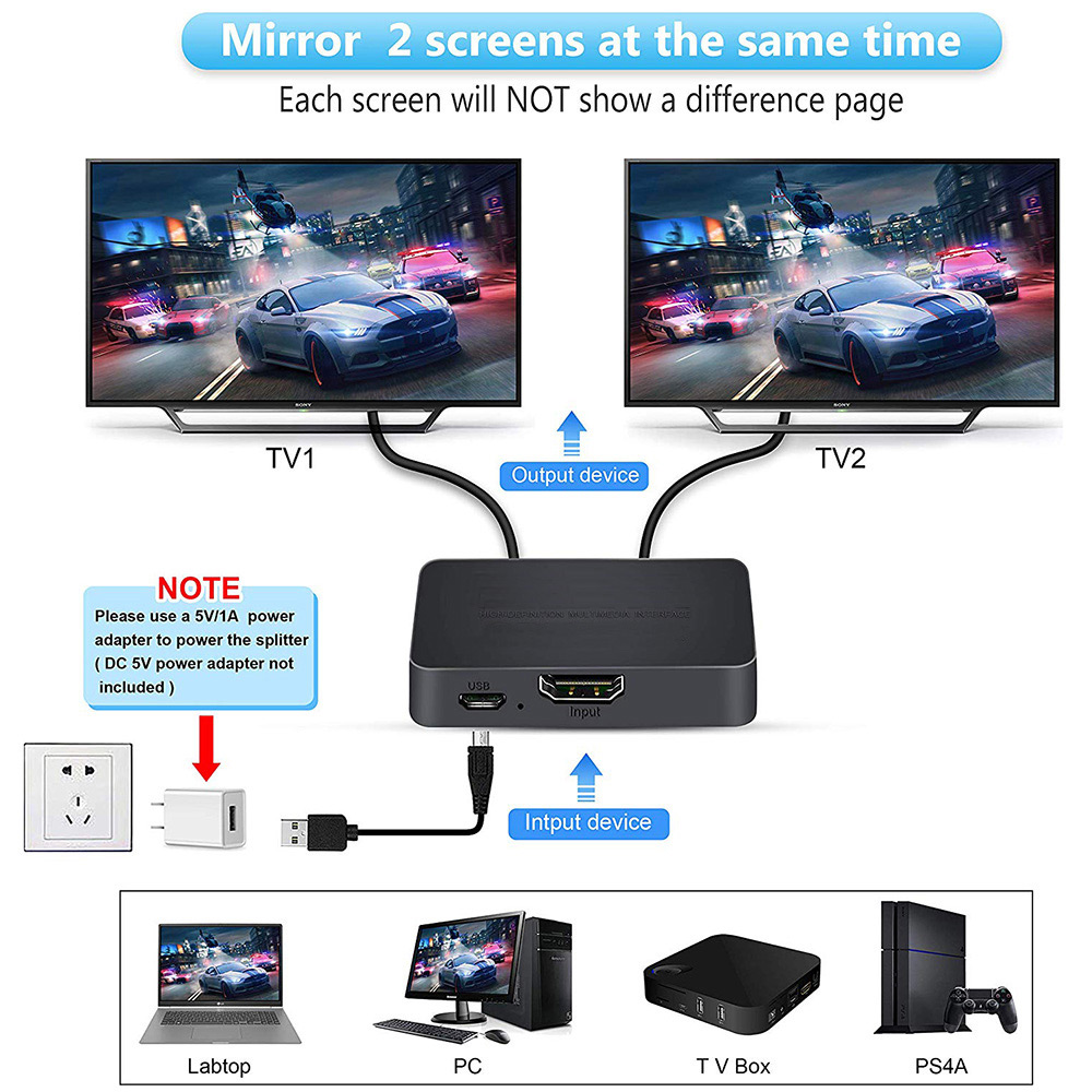 4K HDMI-compatibele 1x2 splitterschakelaar 1 in 2 uit videodistributeur versterker dubbel display voor box pc-monitor projector laptop