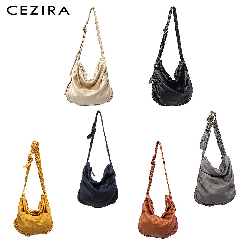 CEZIRA groß Weiche lässig Frauen Taschen Mädchen Waschen PU Leder Schule Handtasche Damen Einstellbar Gewebt Schnalle Gürtel Bote & Schulter tasche