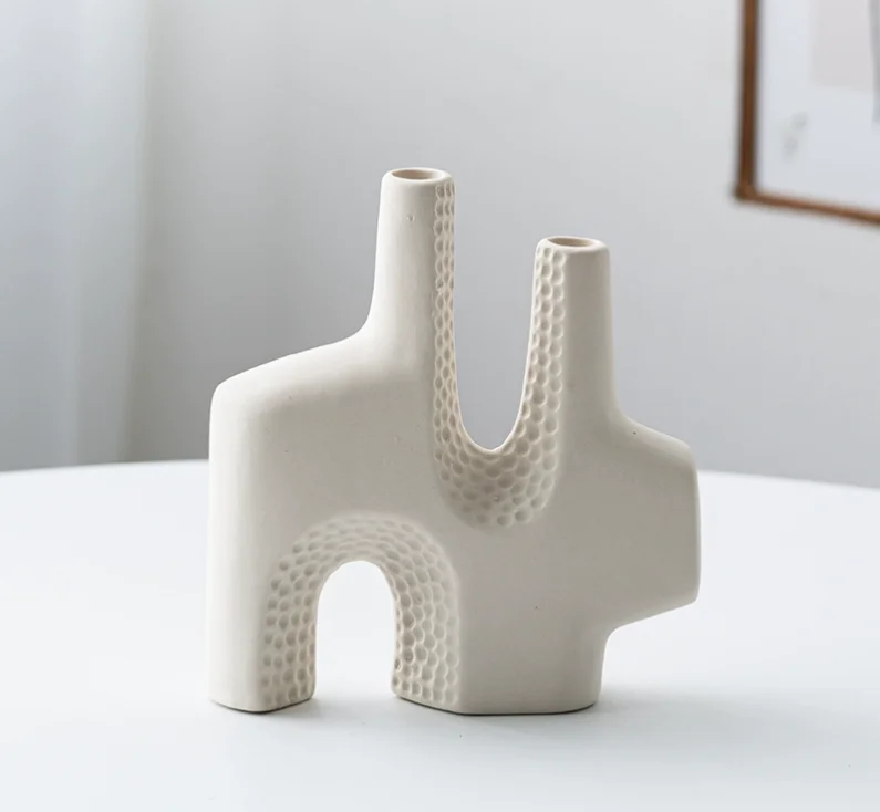 Nordic decoração casa vaso de flores preto e branco arte cerâmica minimalismo flores secas arranjo acessórios b & b ornamento: Cáqui escuro