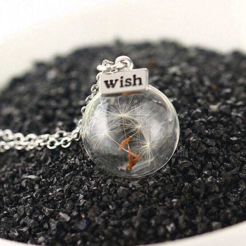 Glas Ball Löwenzahn Getrocknete Blume Halskette Für Frauen Kind Silber Farbe Kette Charme Anhänger Merk Schmuck Party Choker: Default Title