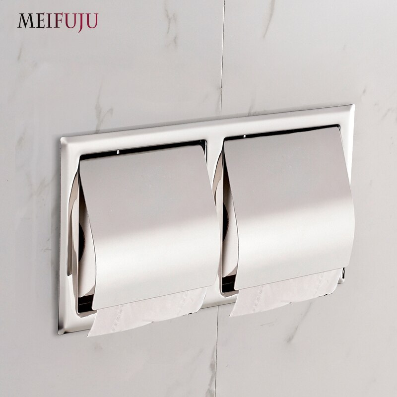 Recessed Toilet Paper Support sus 304 Stainless Steel Toilet Paper Holder Wall Roll Holders Tissue Box Cover Toilet Roll Holder