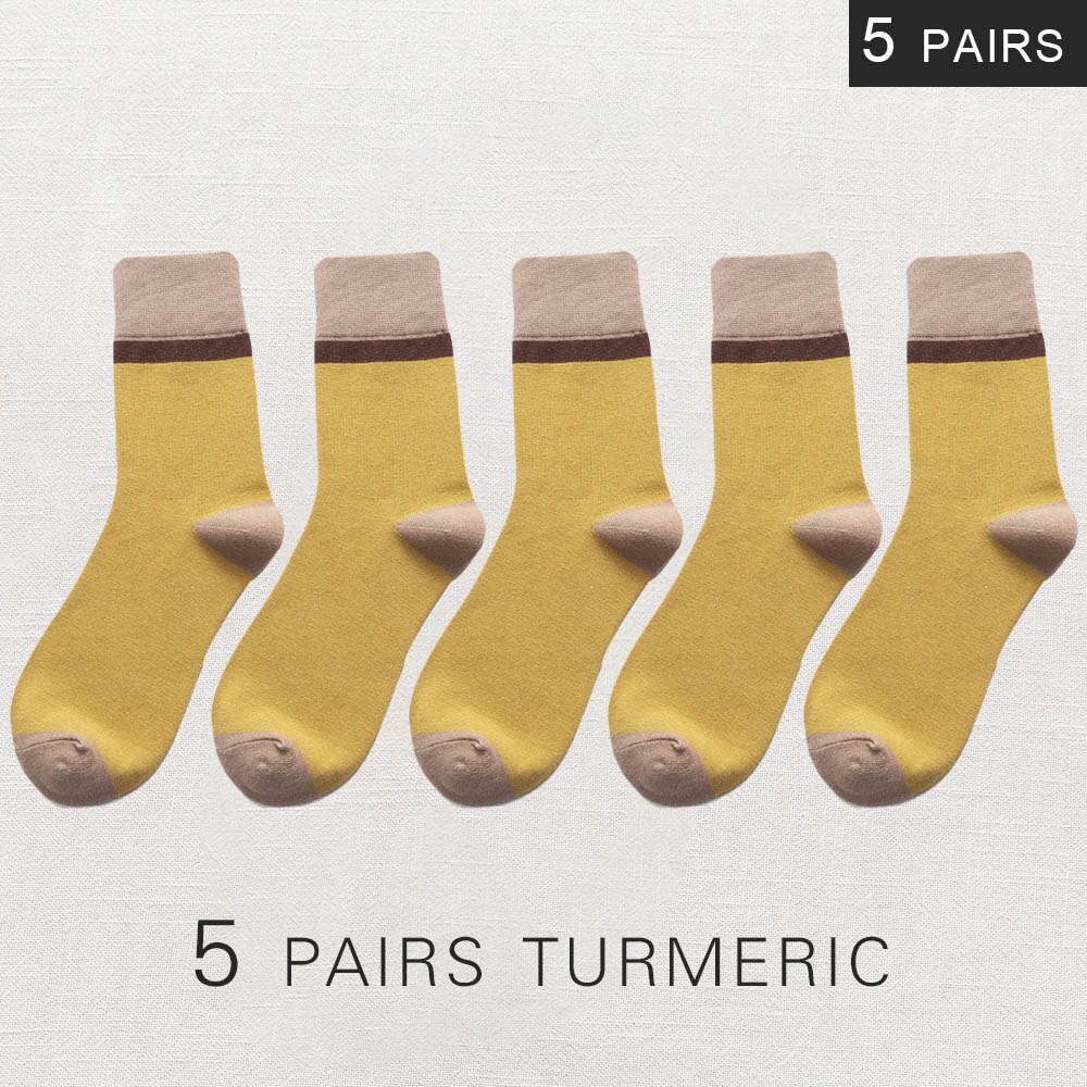 Calcetines de algodón transpirables para hombre, calcetín informal de negocios, , estilo Harajuku japonés, invierno,: 5 turmeric