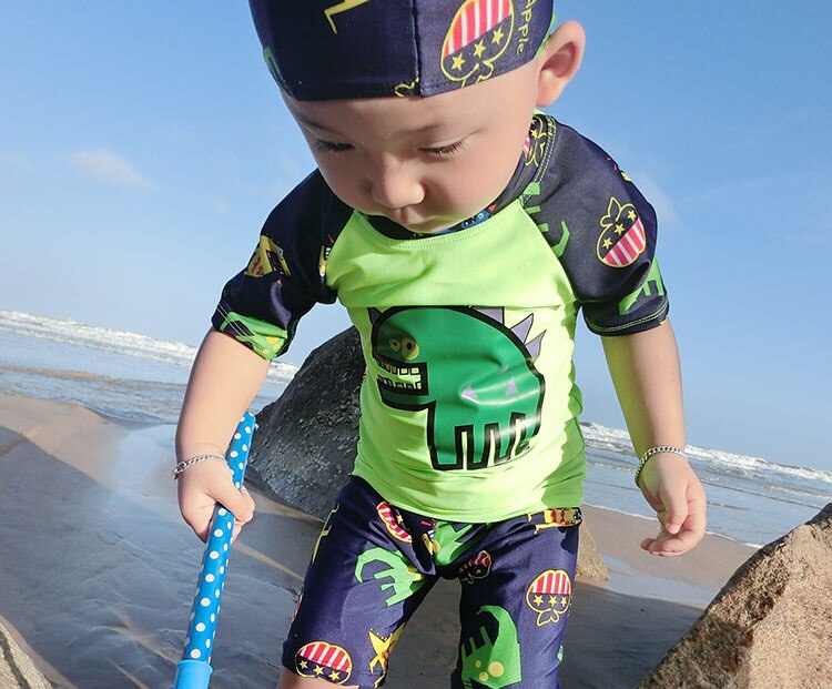 Baby Swimwear Rash Guards 9-12m Summer Cartoon Dinosaur Infant Boys Separate Quick-dry Sunscreen Beach Boys Swimwear: green / 18M