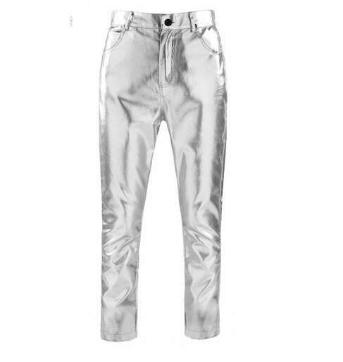 Herrmärke guld silver slim stage pu byxor / m-xxl: Flisa / 32
