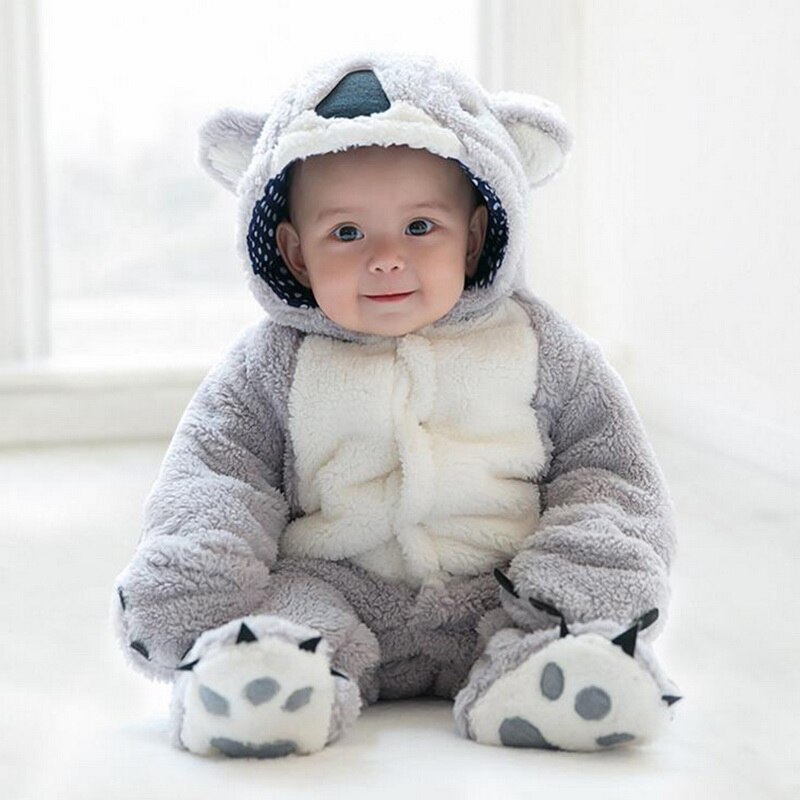 Spædbarn romper baby drenge piger jumpsuit nyfødt tøj hætteklædt toddler baby tøj søde koala romper baby kostumer: 12m
