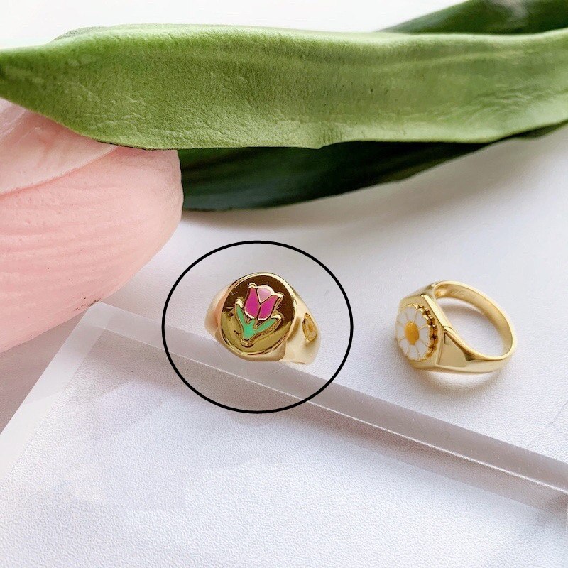 INS Spring Summer Korea Vintage Small Daisy Metal Rings For Women Girls Party Jewelry Party: 2