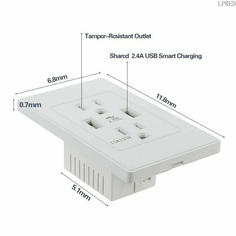 Tamper Resistant Outlet Receptacle 15A Wall Plate 1x USB Port Charger Socket