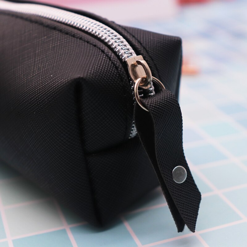 Estojo escolar de couro preto para meninas, estojo grande de lápis, material escolar, bolsa de armazenamento de papelaria, caixa de canetas