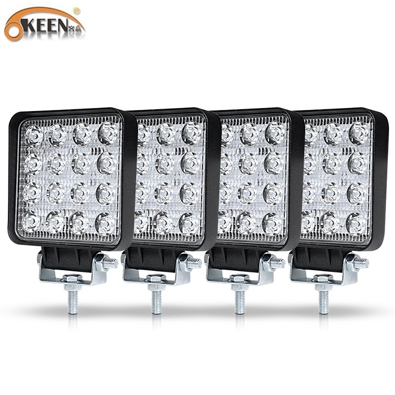 Okeen 4 kpl 48w neliö led -työvalo suuritehoinen kohdevalo mini -ledbar 4 x 4 offroad -mönkijä -kuorma -auton traktorin moottoripyörän valot