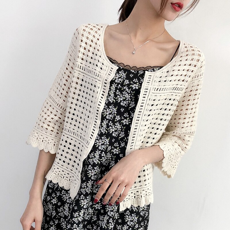 Casual Tops Vrouwelijke Dunne Stitch Hollow Vrouwen Zomer Uit Kant Half Mouw Gebreide O-hals Wit Bolero Gehaakte Open Vest