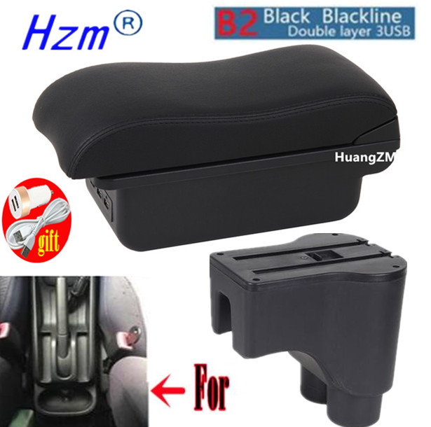 For Daihatsu Terios 2 armrest box For Daihatsu Terios 2 Car Central Storage Container PU Leathe with USB LED light: B2 black line 3USB