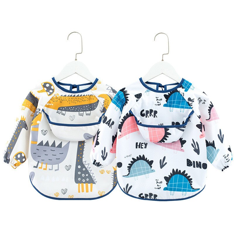 Bavoir imperméable à motif mignon de dessin animé pour bébé,vêtement avec poche pour le repas, tablier de peinture à manches longues pour enfant, lange pour le rôt, accessoire infantile pour manger,