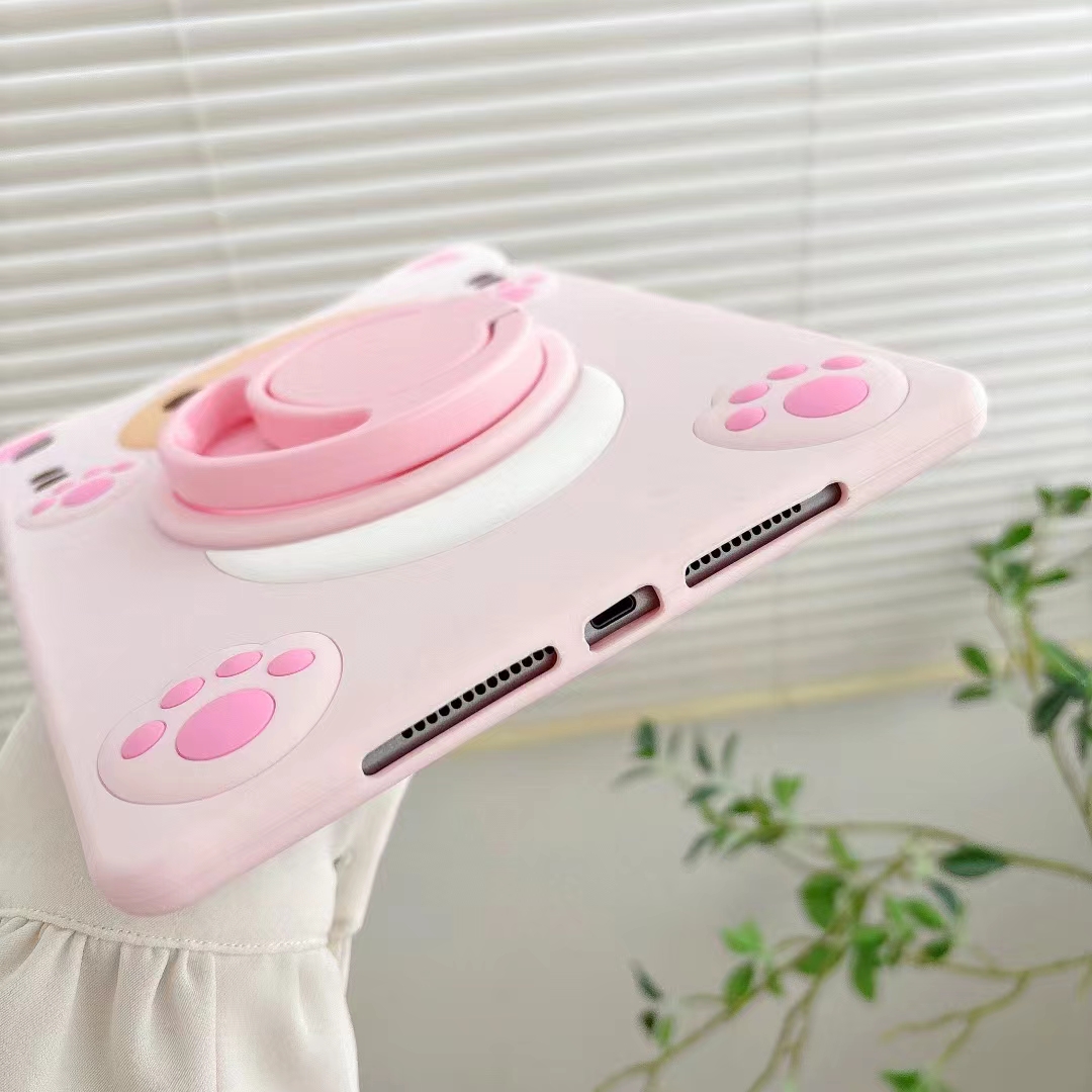 Ours rose de dessin animé mignon 3D, Kawaii, en Silicone souple, pour Ipad pro 9.7 10.5 air 5 4 3 2 10.9 2022 11 10. 2 avec étui pour tablette sur pied