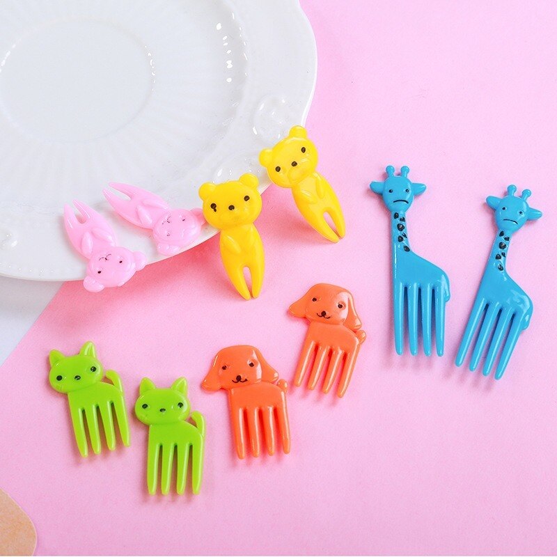 6/10pcs Cute Mini Bento Fork Set Food Picks for Kids Cartoon Animal Farm Toothpicks Children Fruit Forks Bento Accessories