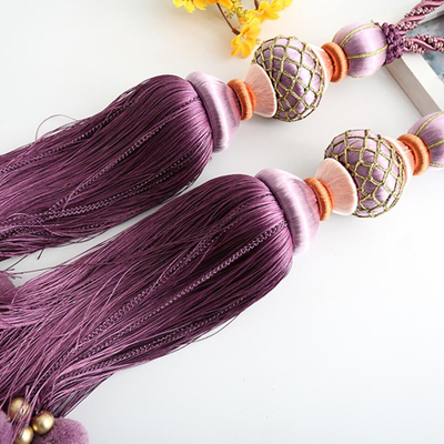 Embrasses de rideaux à Pompons, 2 pièces, cordes à franges, boules de ceinture suspendues, boucle de rideau, fermoir, accessoires: Violet