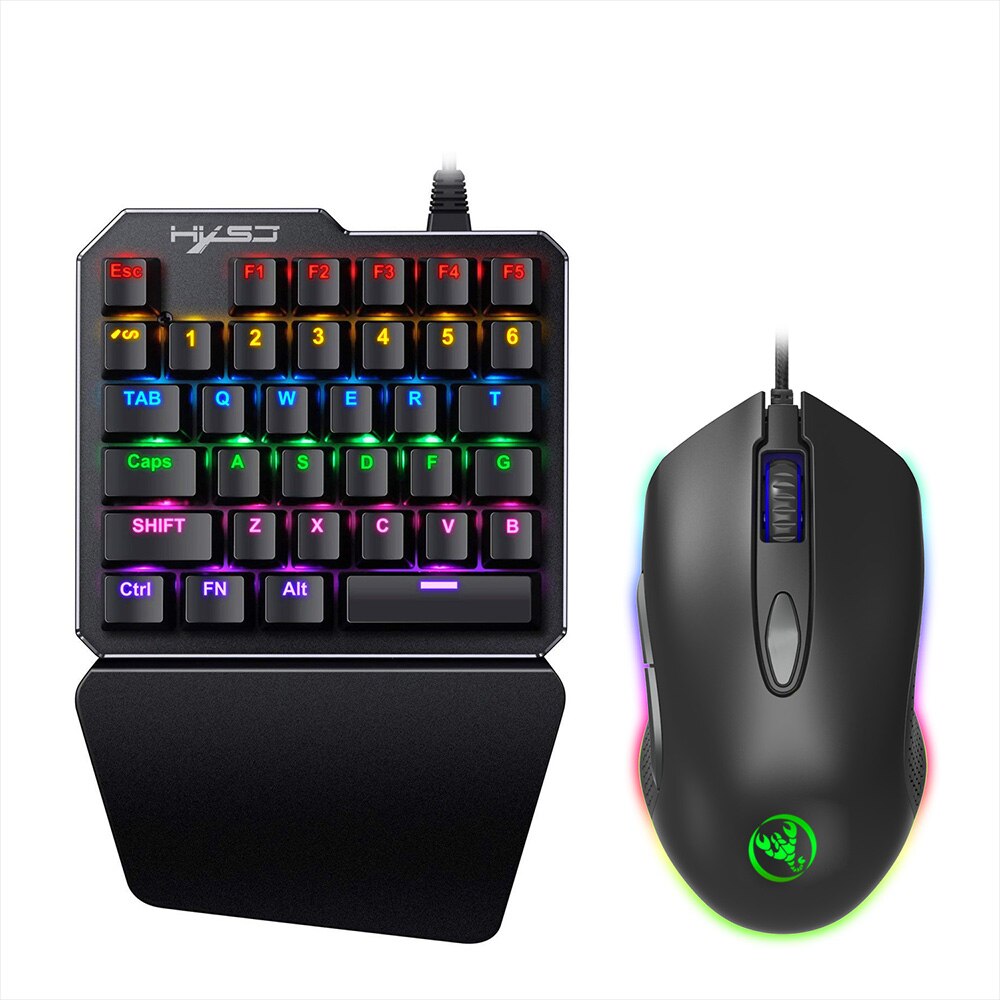 HXSJ Keyboard Mouse Combo 35Key Mechanical Mice 4800DPI 6 Buttons Breathing Backlit One-handed Gaming Keyboard Mouses USB Wired