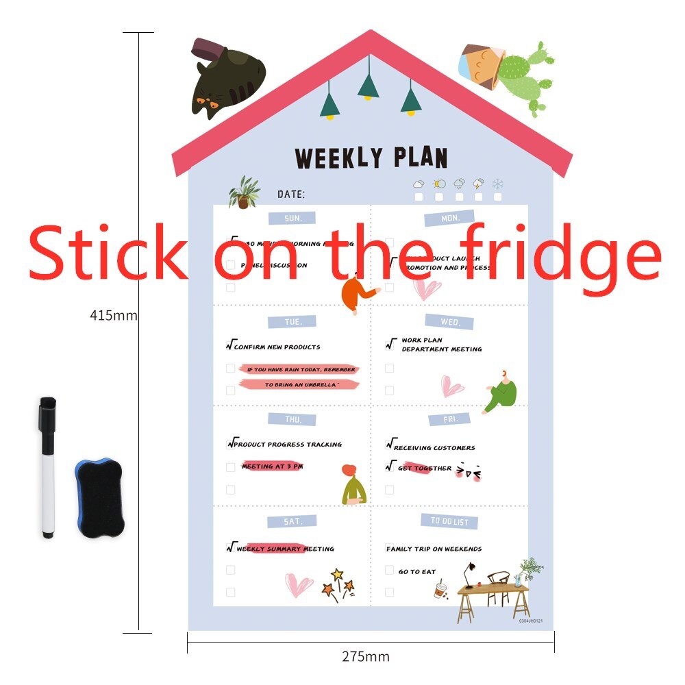 Cute Bear Magnetic Message Whiteboard Office Remind Memo Pad Fridge Magnet To do list Calendar Monthly Daily Planner with Marker: 0304JH121C1B