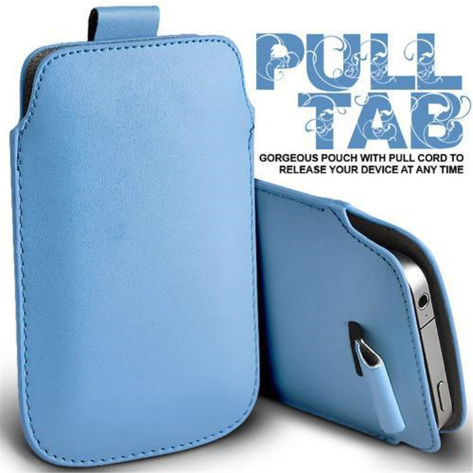 Voor Iphone 4 4S 4G Case Universal Pull Tab Pu Leather Sleeve Pouch Tassen Telefoon Gevallen Voor IPhone4 fundas Tas Voor IPhone4S Coque: Sky Blue