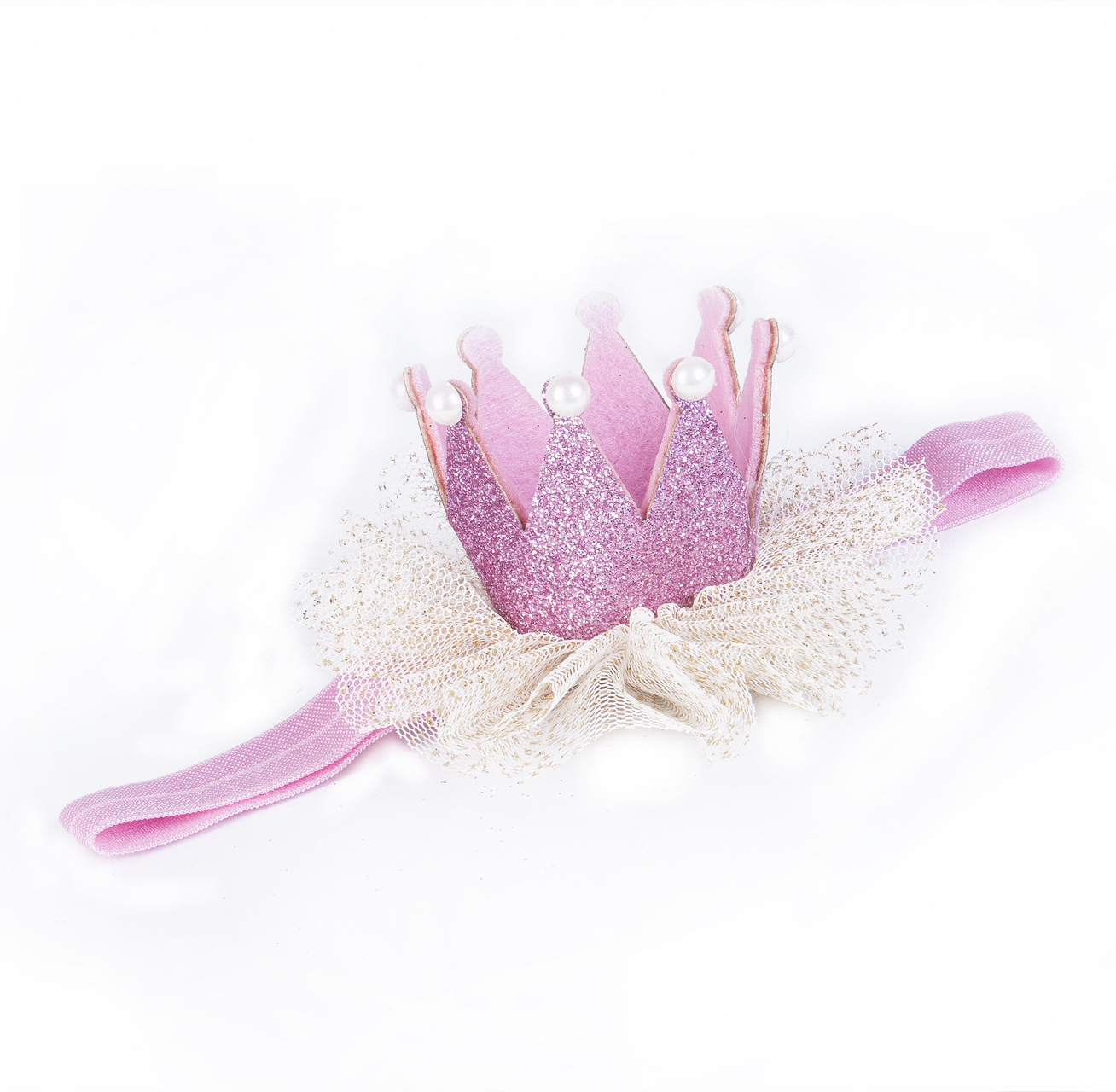 Baby piger blomst hårbånd prinsesse krone pandebånd tiara fødselsdagsfest blødt hår tilbehør kostume hovedbeklædning: Lyserød