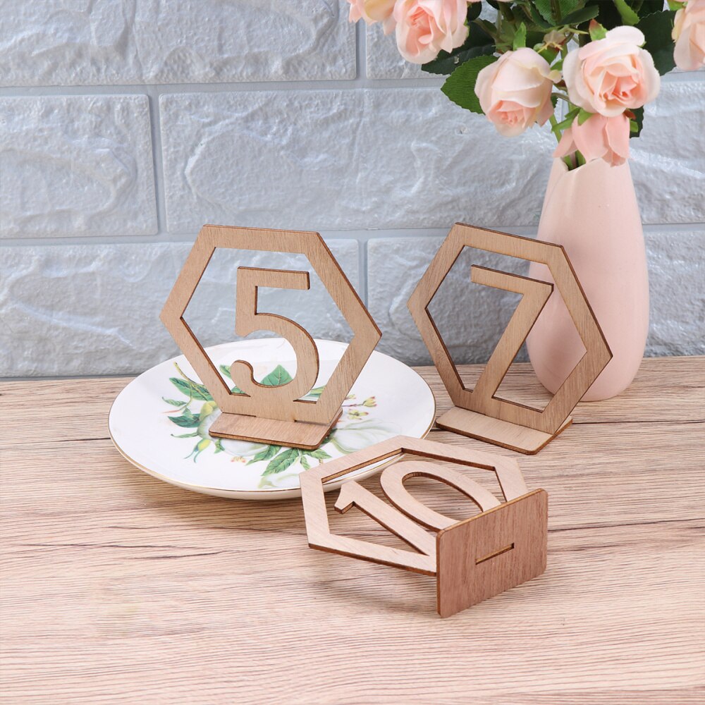 20 piezas 1-20 asiento número de madera hexagonal asiento número boda Número de madera para mesa s decoración hueco-Número de madera para mesa decoración f