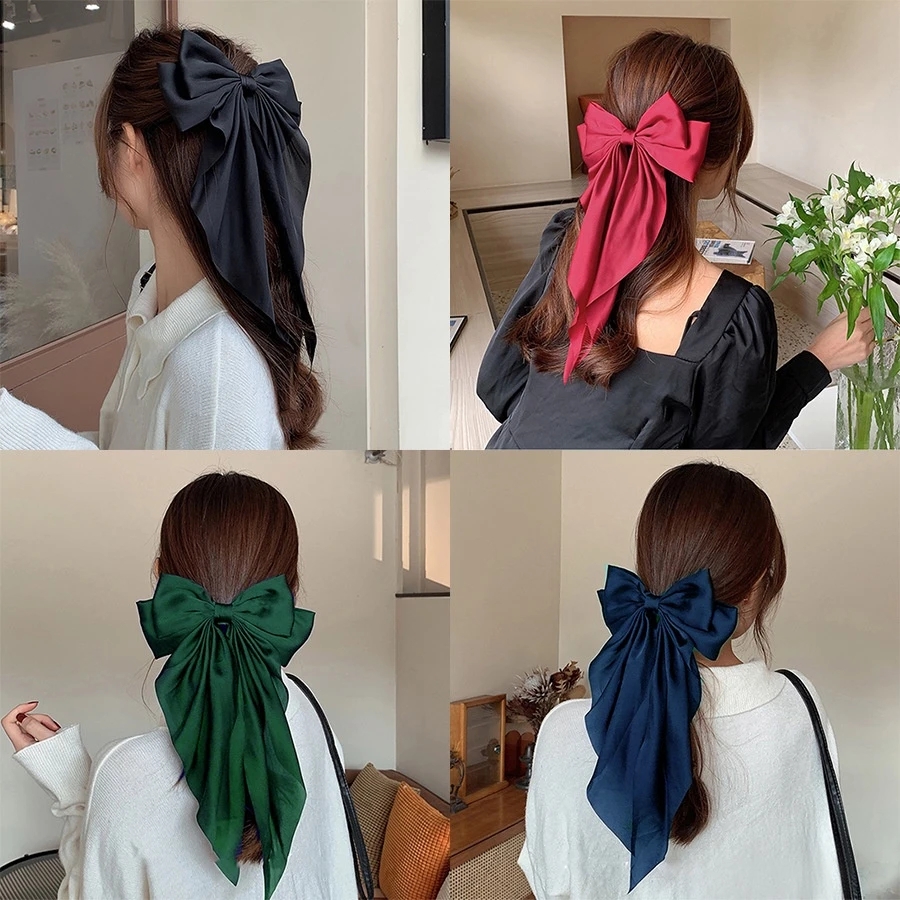 Mode Vrouwen Rode Strik Knoop Stof Haar Clip Koreaanse Stijl Vrouwen Lang Lint Vlinder Haar Clip Haaraccessoires