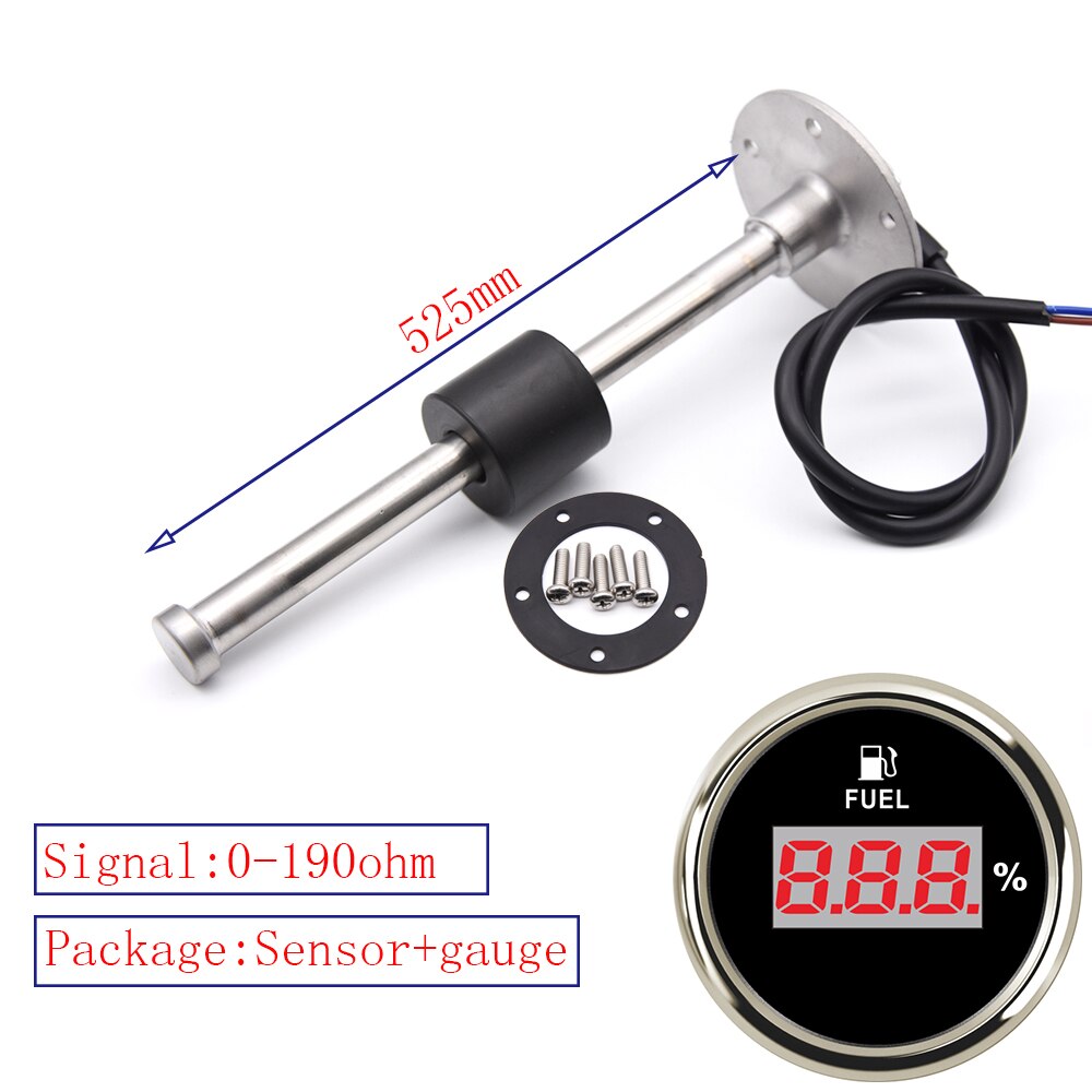 0-190Ohm Oil Tank Level Indicator Meter with Fuel Level Sensor 150MM 200MM 250MM 450MM for Digital 52MM Gauge Fuel Level Gauge: 525MM BS