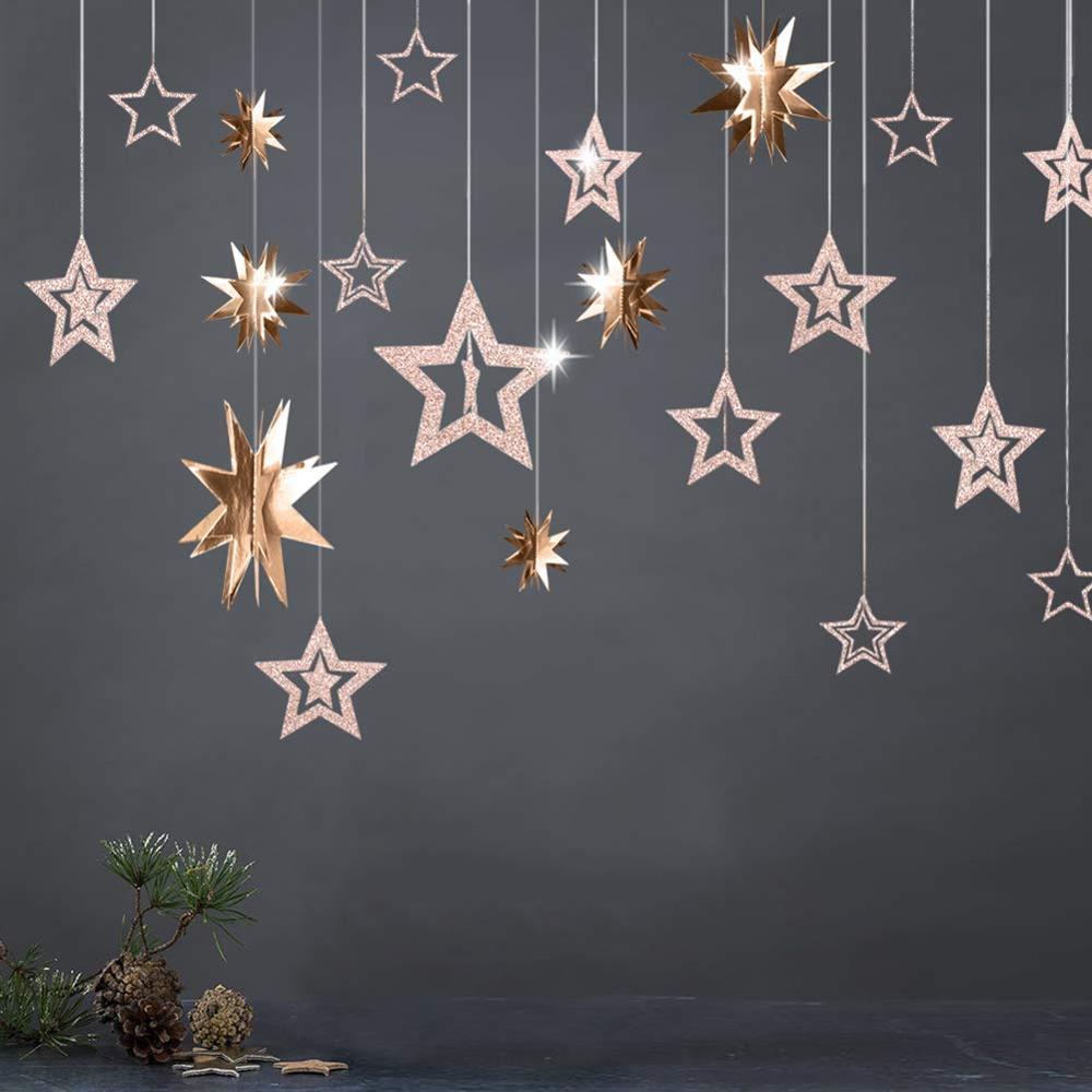Frozen Birthday Party Glitter Silver Hollow Star Garlands Metallic 3D Star Hanging Paper Garlands Baby Shower Party Supplies