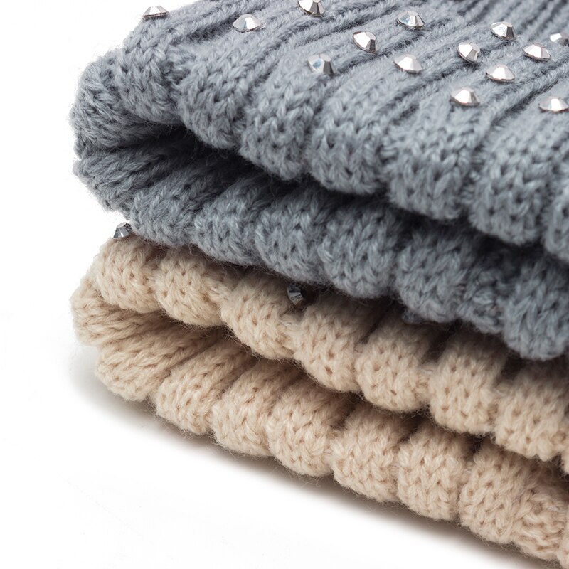 GROUPJUMP-Gorro con pompón de punto para niño, gorros, gorros para niña, gorros con diamantes de imitación, gorro para niño