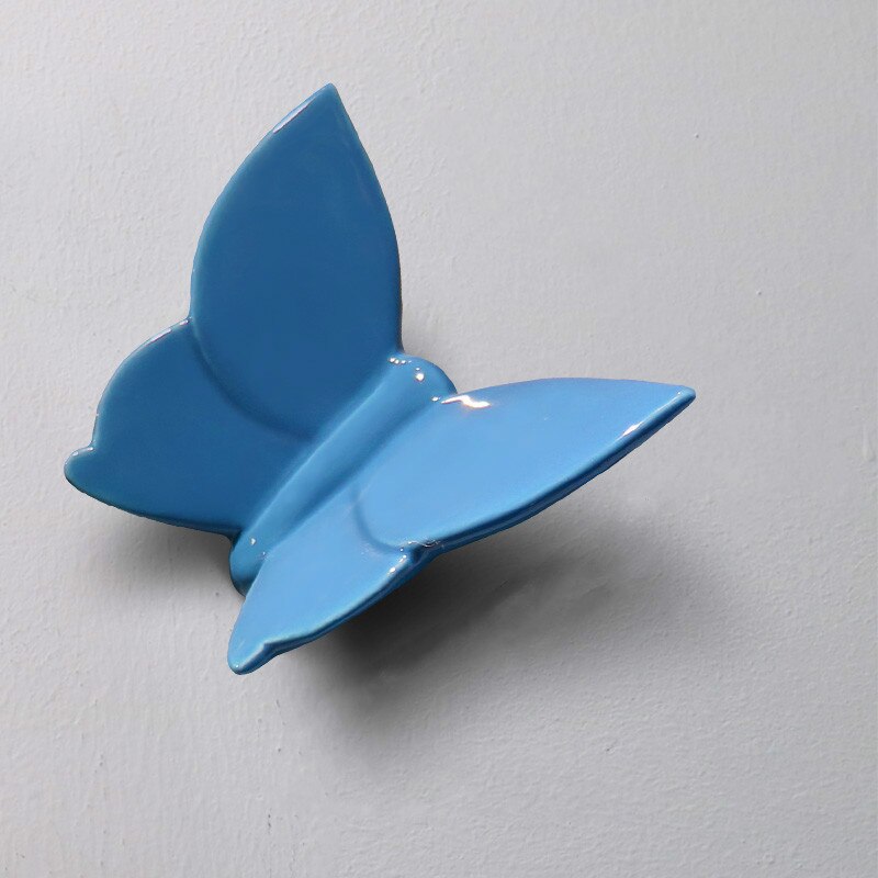 Creatividad cerámica mariposa montaje en pared Fondo estereoscópico pared decoración moderna del hogar Decoración colgante para habitación de niños: Azul / 8.5x11cm