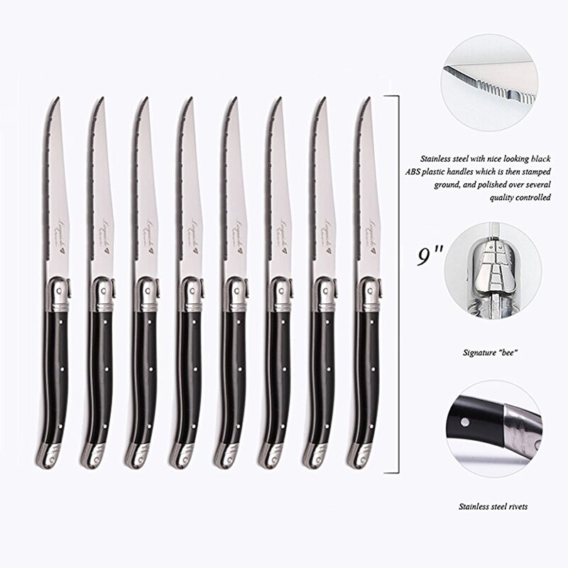 9 &#39;&#39;Laguiole Rvs Steak Messen Diner Mes Zwarte Bestek Tafel Mes Servies Sets Restaurant Home Bar Flatwatware