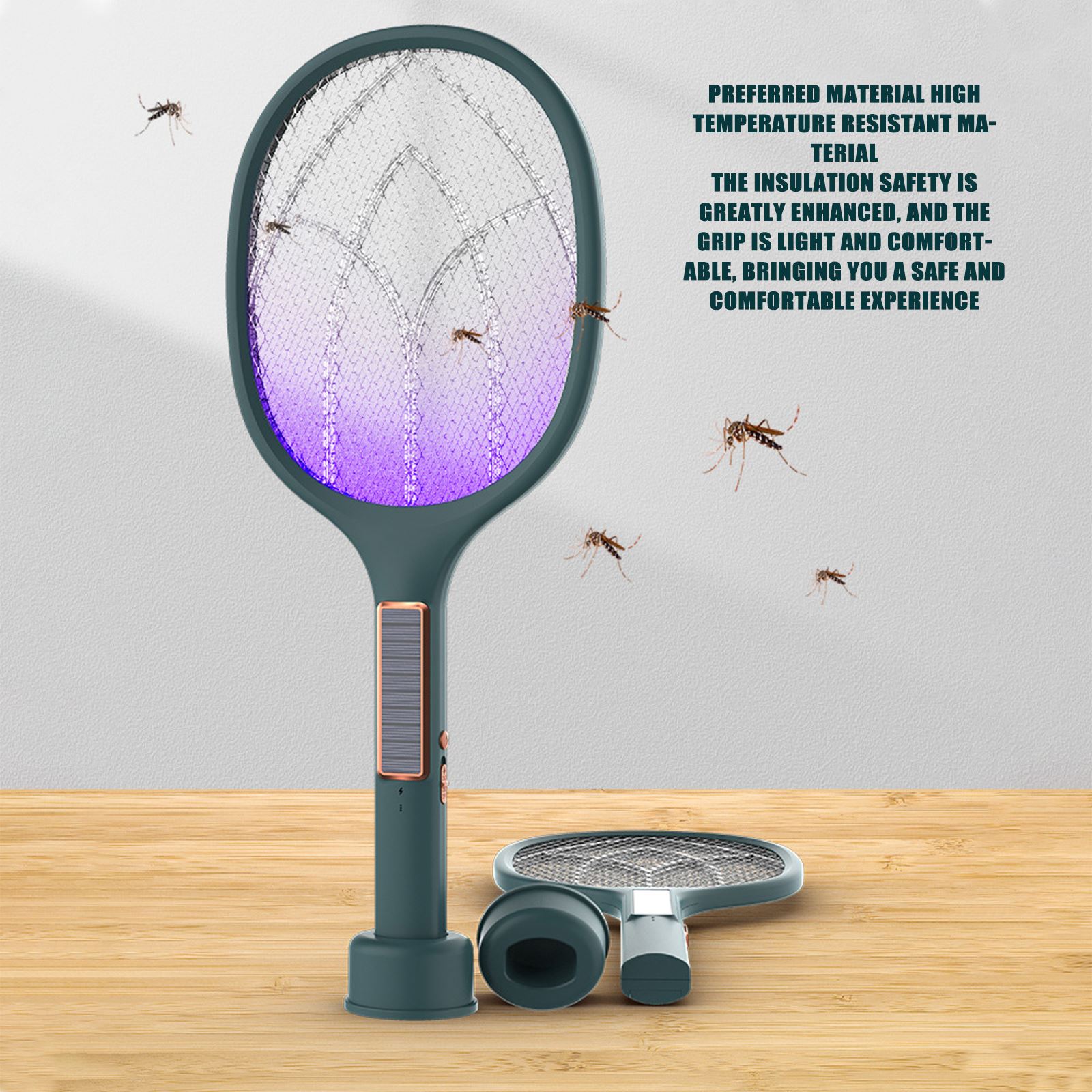 Matamoscas eléctrico recargable por USB, raqueta exterminadora de insectos voladores para el hogar, 1200mAh, insertos, productos de Control de plagas