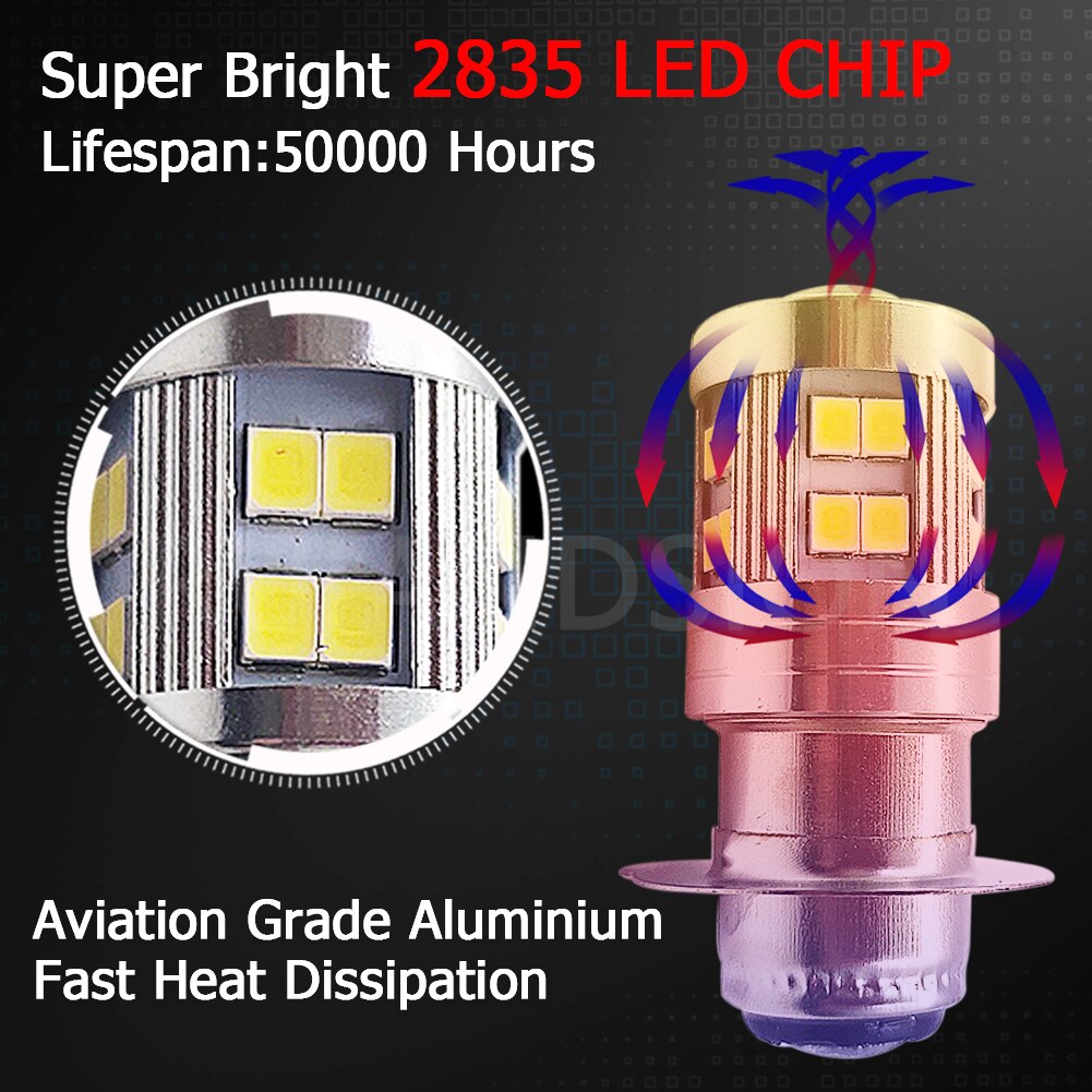 2 Pcs 2835 24smd H6M P26S Led Koplamp Lamp Motorfiets Koplamp Scooter Motor Atv Hoofd Licht 6V 8-30V 800lm Wit