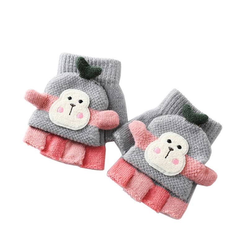 Winter Winddicht Gebreide Handschoen Voor Leerling Kids Huidvriendelijke Half Vinger Wanten 87HD: Gray