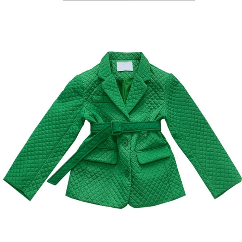 Meisje Jassen Herfst Winter Groene Mode Outfit Kinderen Plus Katoen Dikkere Uitloper Kids Lange Plaid Jassen 3-12Y WZ482