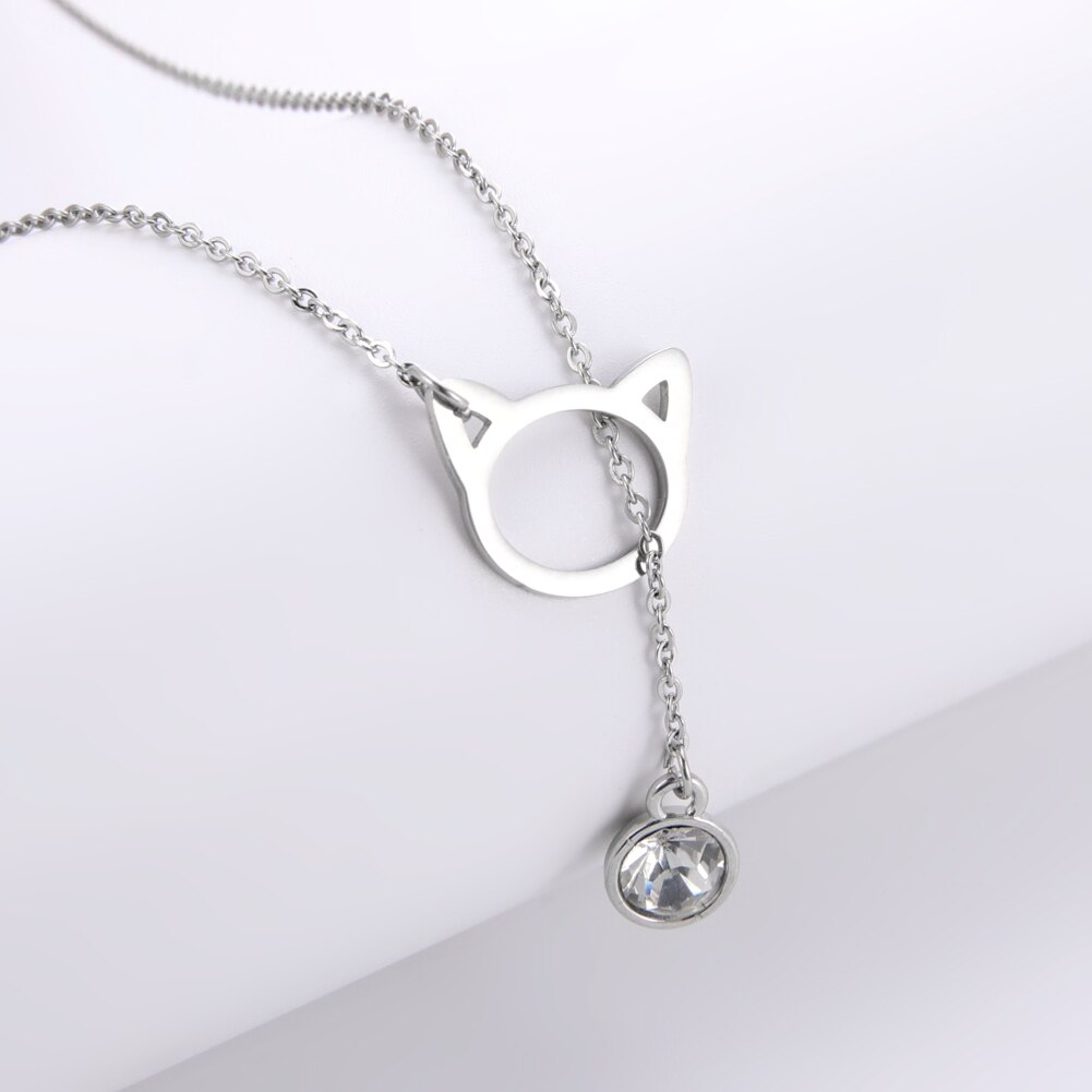 Cazador Cute Walking Cat Pendant Chain Necklaces Stainless Steel Jewelry Simple Cat Curved Choker Necklaces Women Party Wedding: RED-BROWN