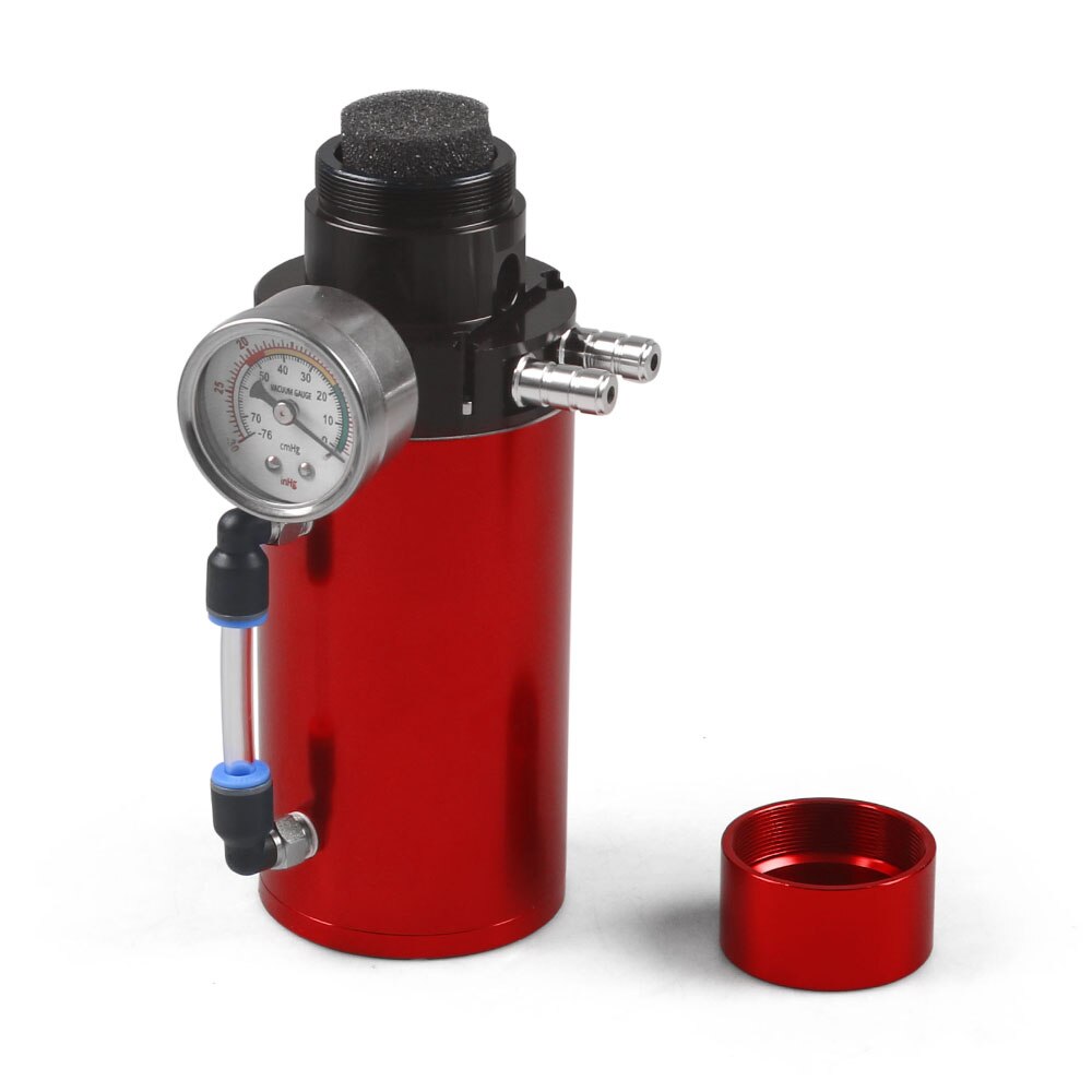 Aluminum Engine Oil Catch Reservoir Breather Tank Can+Vacuum Pressure Gauge Oil Catch Tank Oil Catch Can BX100770