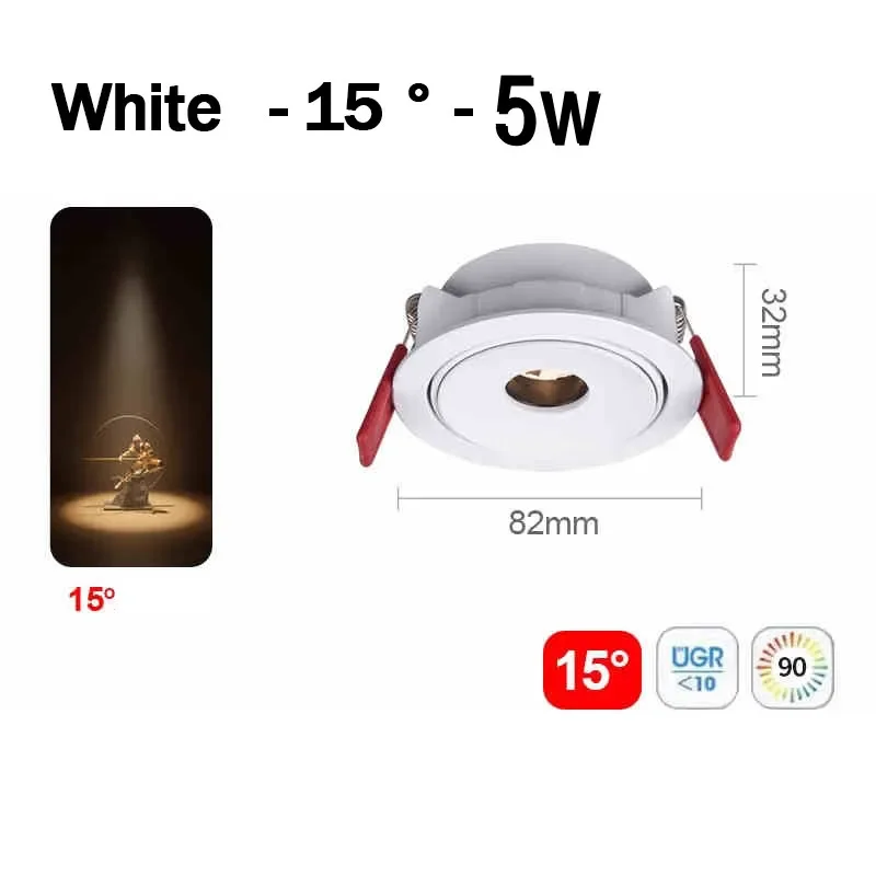 LED-Strahler, eingebettet, 5 W, 7 W, 9 W, kleiner Abstrahlwinkel 3 ° 8 ° 15 ° Grad Decke für Heimat Bild Kunst Museum Scheinwerfer