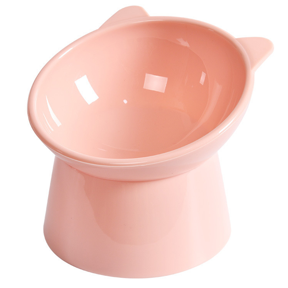 Lutande kattmatskål förhöjd kattskål ergonomisk kattmatskål anti-kräkningar plastmatskål halkfri för plattansiktade katter: Rosa