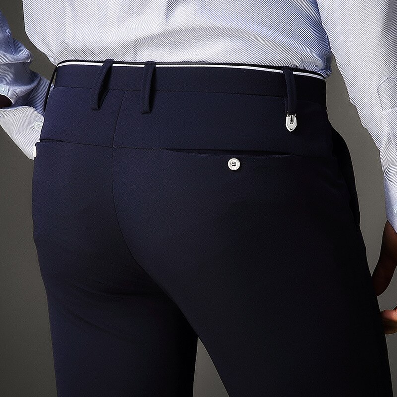 Forårs jakkesæt bukser mænd mænd kjole bukser casual business bryllup herre smarte bukser mænd slim fit formelle bukser til mænd: Mørkeblå / 38
