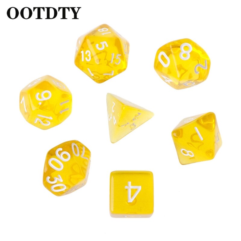 OOTTDTY 7Stck Klar polyedrisch Spiel Würfel Für Drachen Pfadfinder D20 D12 2xD10 D8 D6 D4 polyedrisch Spiel Würfel: Gelb
