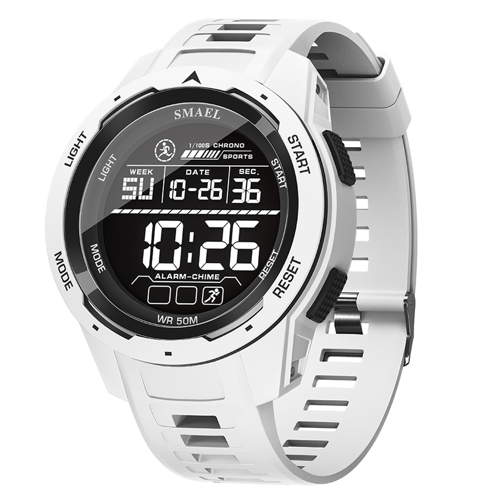 Smael Digitaluhren Sport LED Armbanduhren Herren 50m wasserdichte Uhr Digital hell Stoppuhr Uhr für Herren: Weiß
