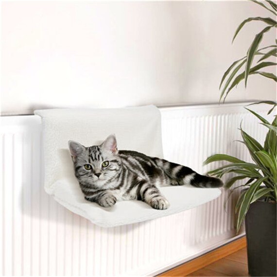 Rinocats Cat jaula con hamaca radiador ventana Cama tumbona cojinetes Cama Gato ajustable cálido asiento tipo estante casa para gatos domésticos: White