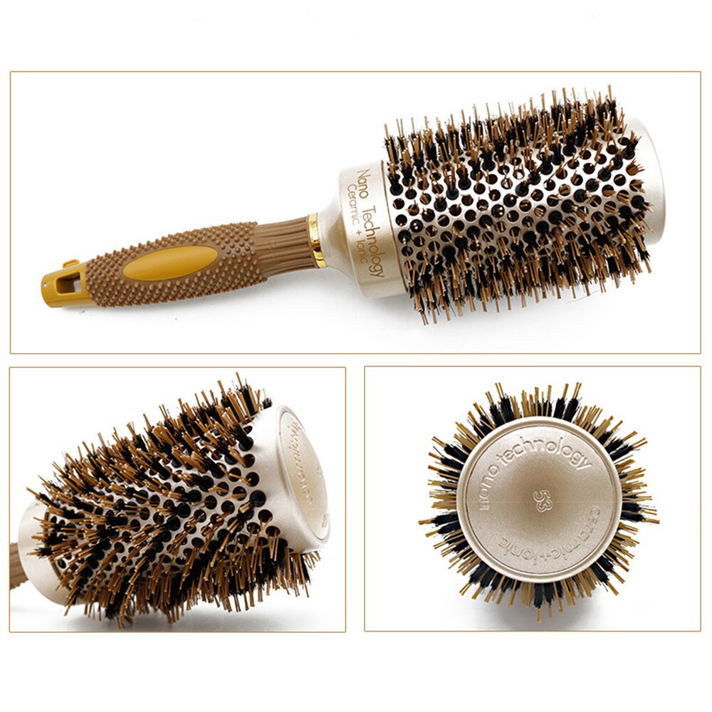 Handle Nano Technology Ceramic Round Brush For Blow Drying Ionic Protect Natural Boar Bristle Hair Aluminum Barrel Brushes