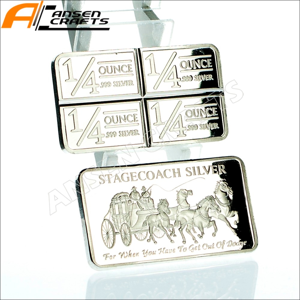 1/4 onzas X 4, 999, plata, Stagecoach, lingote de plata Fr. USA