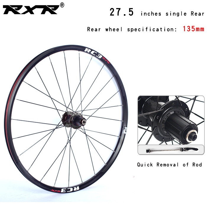 RXR-Rueda con cubo para bicicleta de montaña, neumático para bici MTB o de campo, 27.5, RC3, juego de cojinete de carbono, llanta de aleación de aluminio: 27.5 black  Rear  QR
