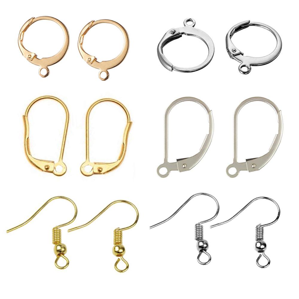 20pcs/lot 316 Stainless Steel Gold Silver Tone Findings French Earring Hooks Wire Settings for DIY Jewelry Making