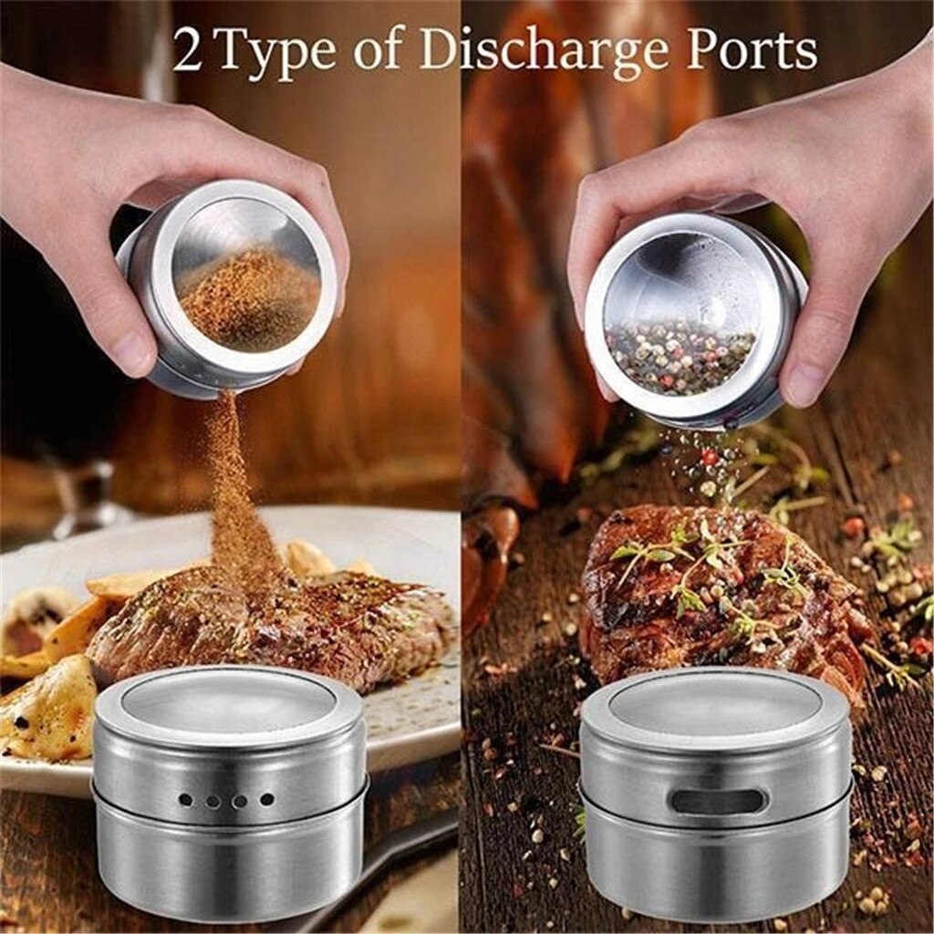 12pcs Magnetic Spice Jar Set With Stickers Stainless Steel Spice Tins Spice Storage Container Pepper Seasoning Spice Jar #30