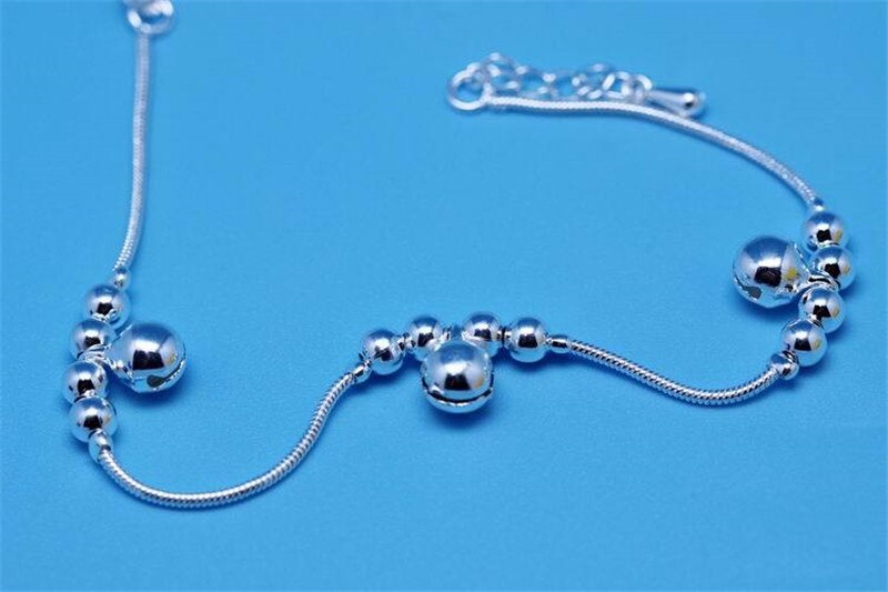 925 Sterling Silver Bracelets For Women Party Accessories Trendy Bell Anklet Girls Jewelry Lady Silver Bracelet